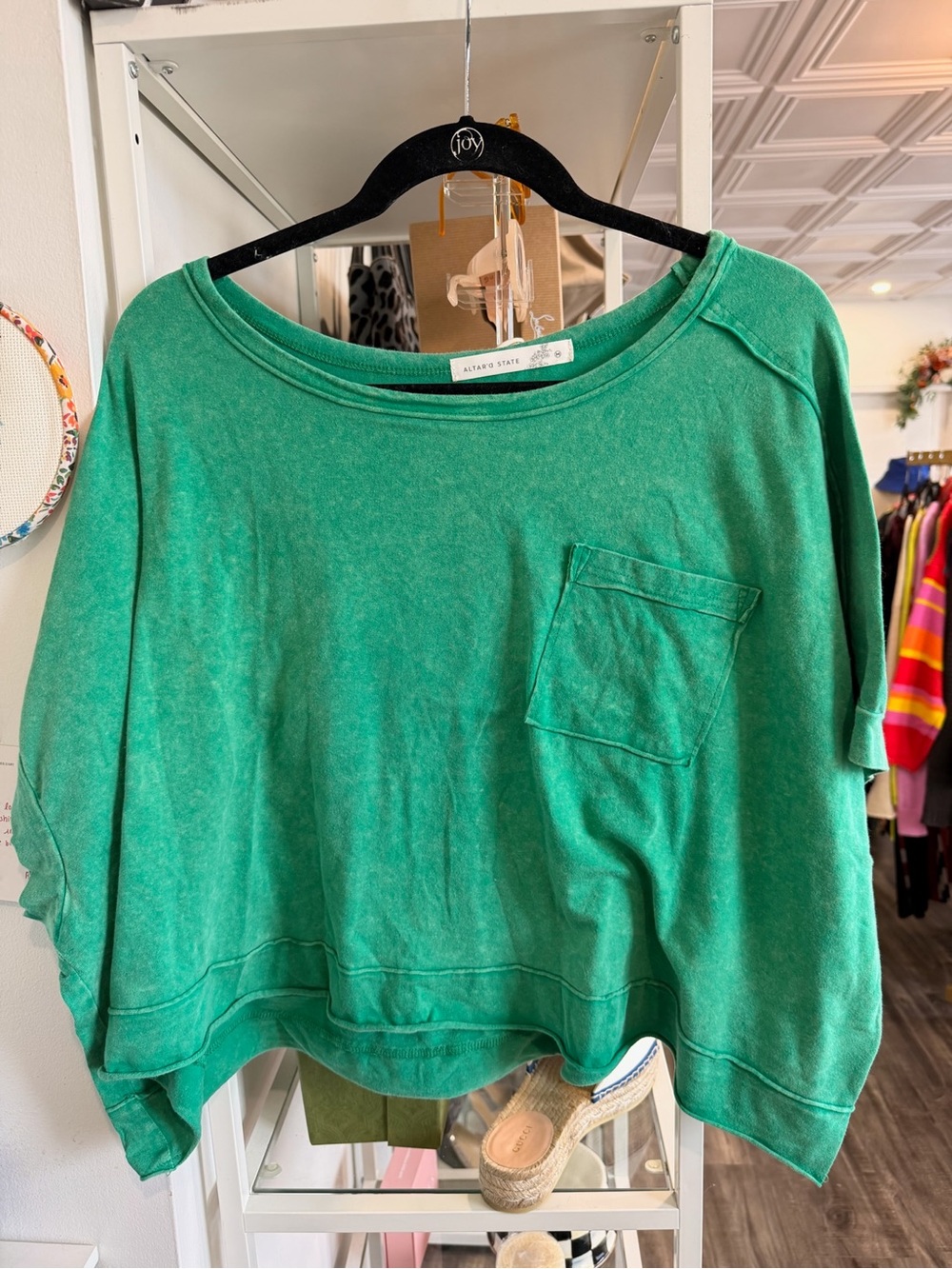 Altar'd State Emerald Green Boxy Crop Pocket Tee